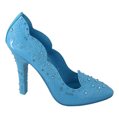 Dolce & Gabbana Blue Crystal Floral CINDERELLA Heels Shoes