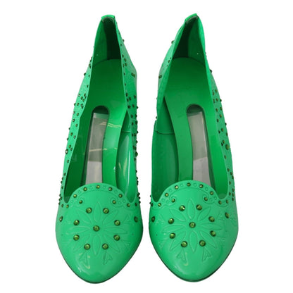 Dolce & Gabbana Green Crystal Floral Heels CINDERELLA Shoes
