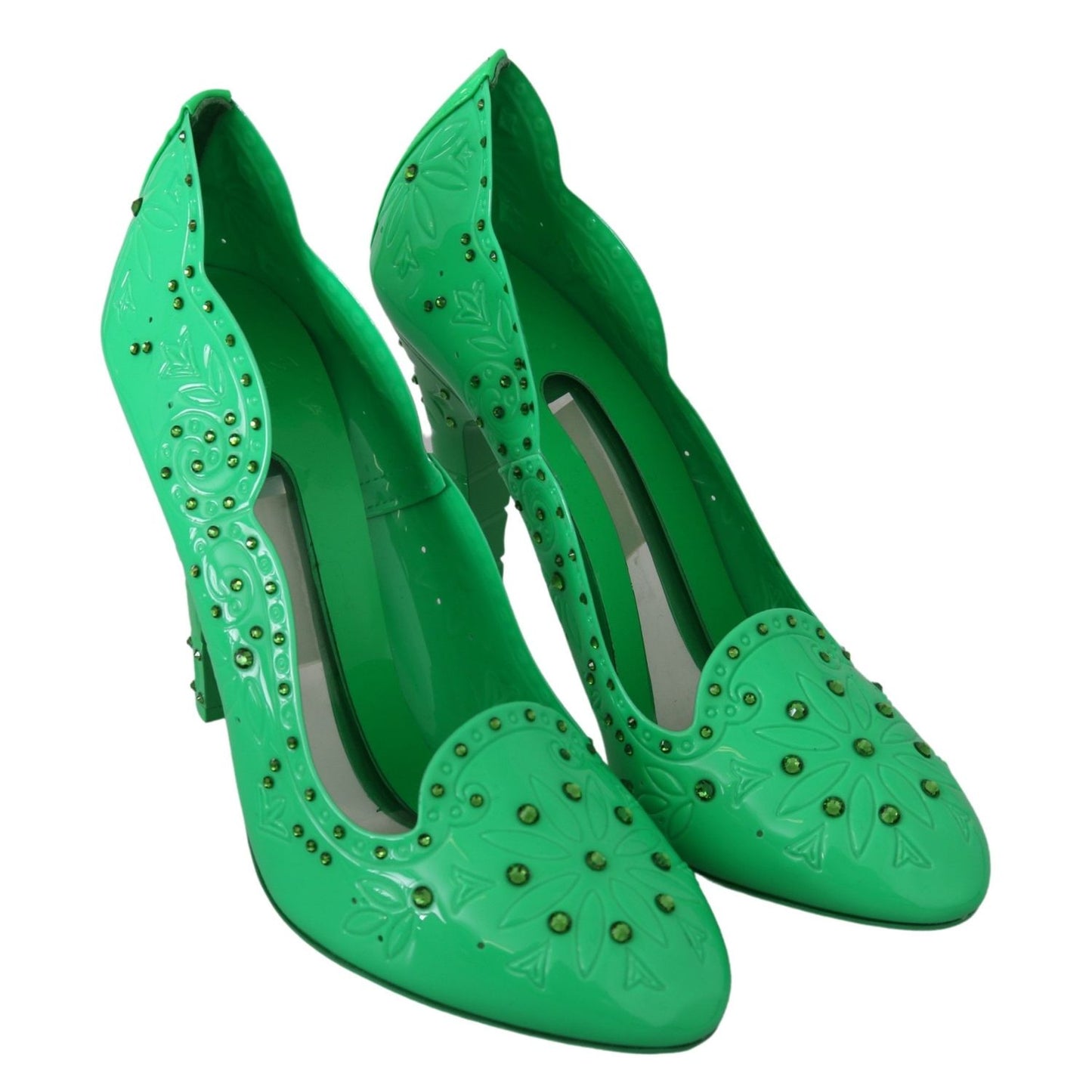 Dolce & Gabbana Green Crystal Floral Heels CINDERELLA Shoes