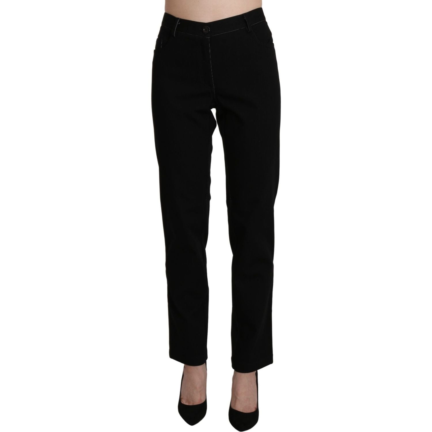 BENCIVENGA Black High Waist Straight Casual Trouser Pant