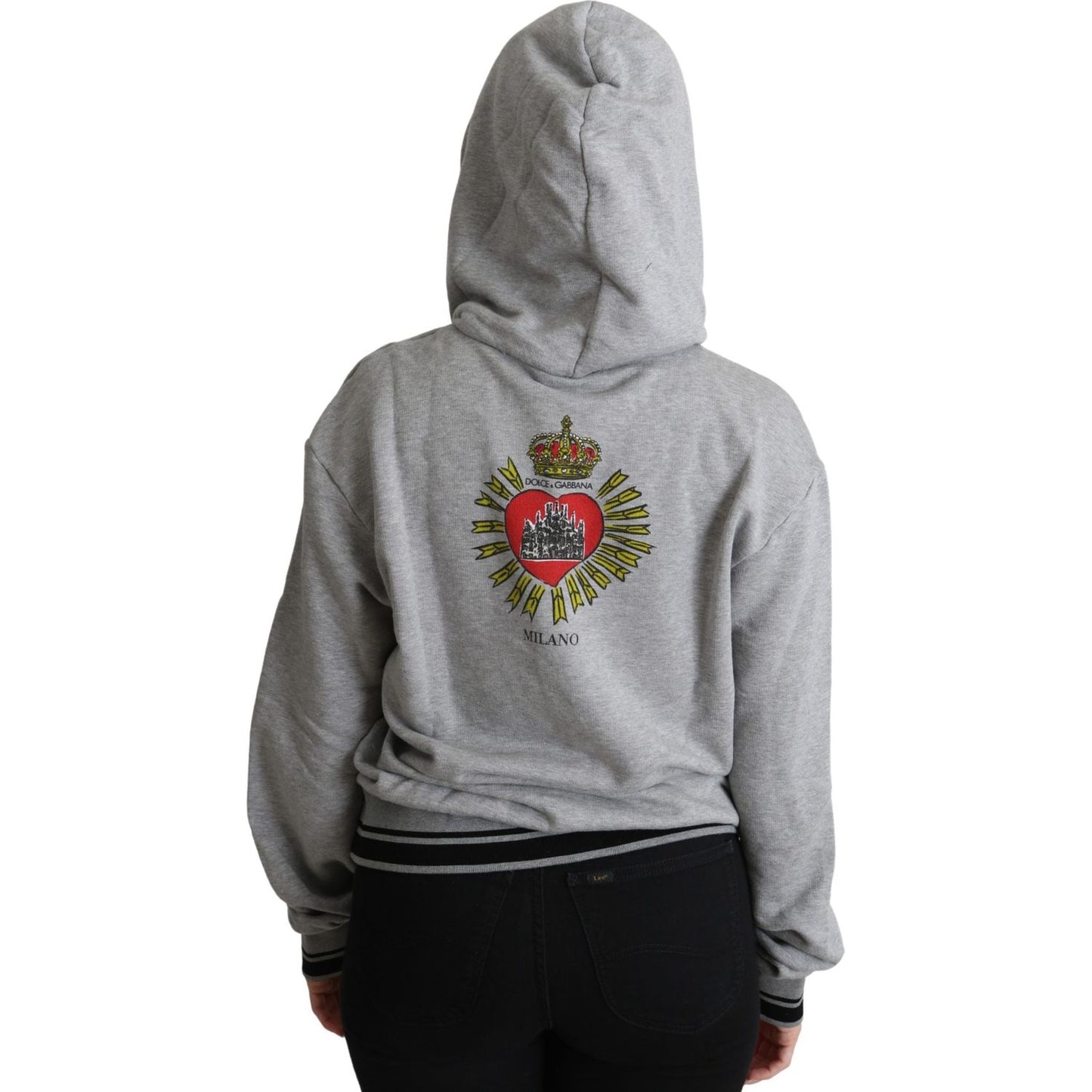 Dolce & Gabbana Gray Printed Hooded Exclusive Logo Sweater