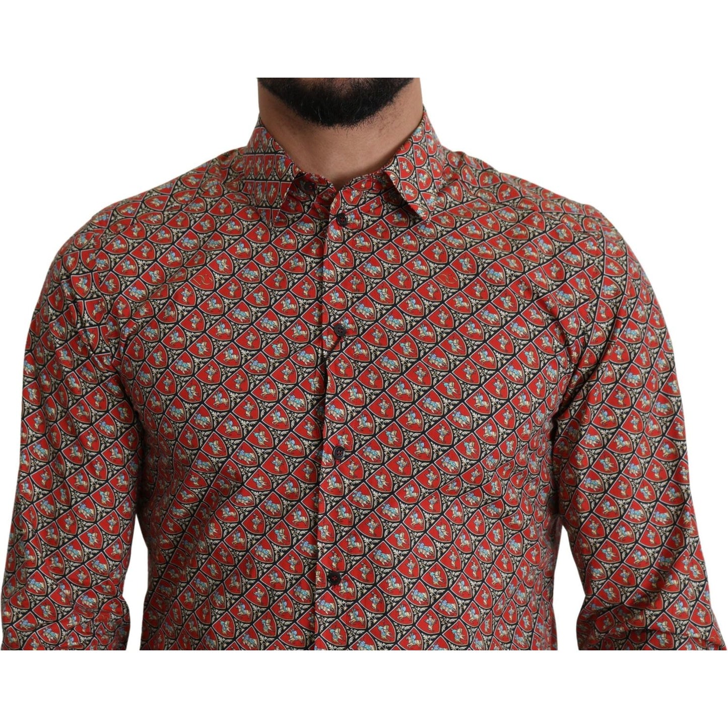 Dolce & Gabbana Red Printed Knight Formal Dress MARTINI Shirt