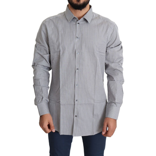 Dolce & Gabbana Black White Checkered GOLD Dress Cotton Shirt