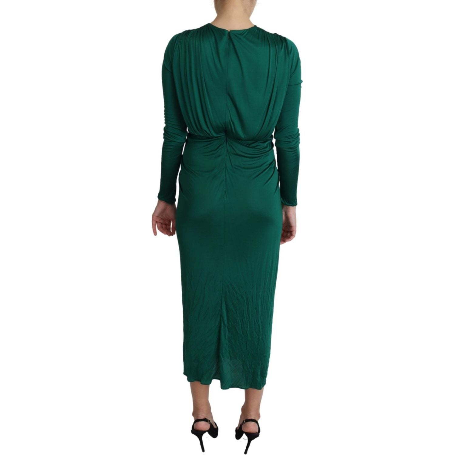 Dolce & Gabbana Green Fitted Silhouette Midi Viscose Dress