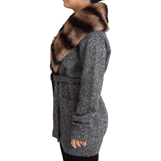 Dolce & Gabbana Gray Cardigan Fur Coat Cashmere Jacket