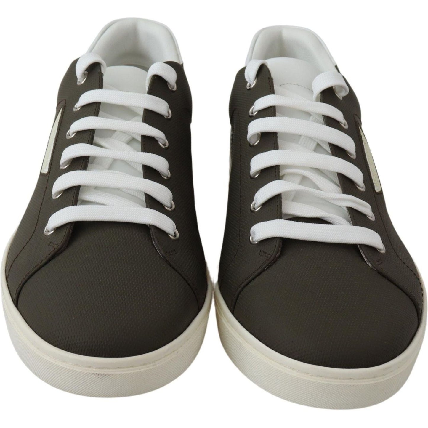 Dolce & Gabbana White Green Leather Low Top Sneakers Shoes