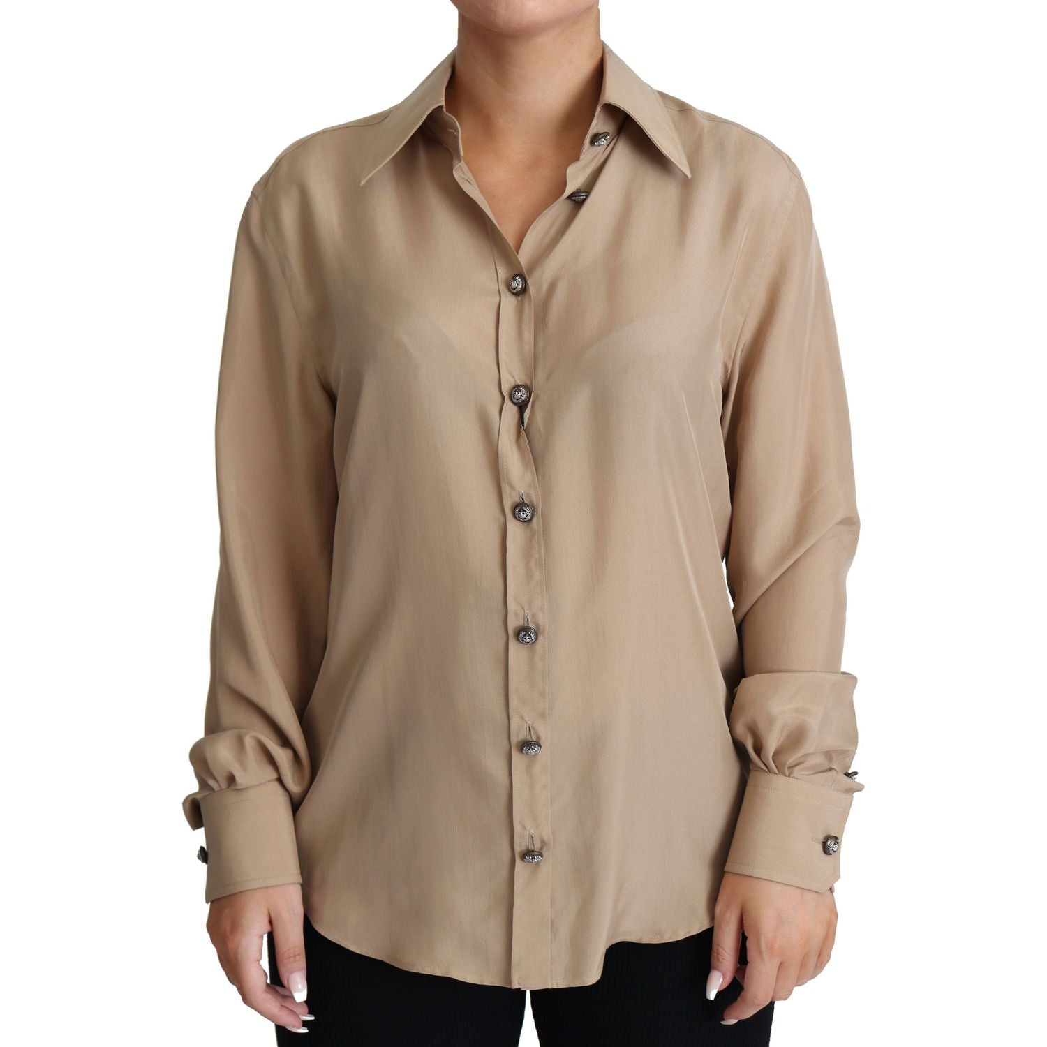 Dolce & Gabbana Beige Silk Shirt Decorative Buttons Top