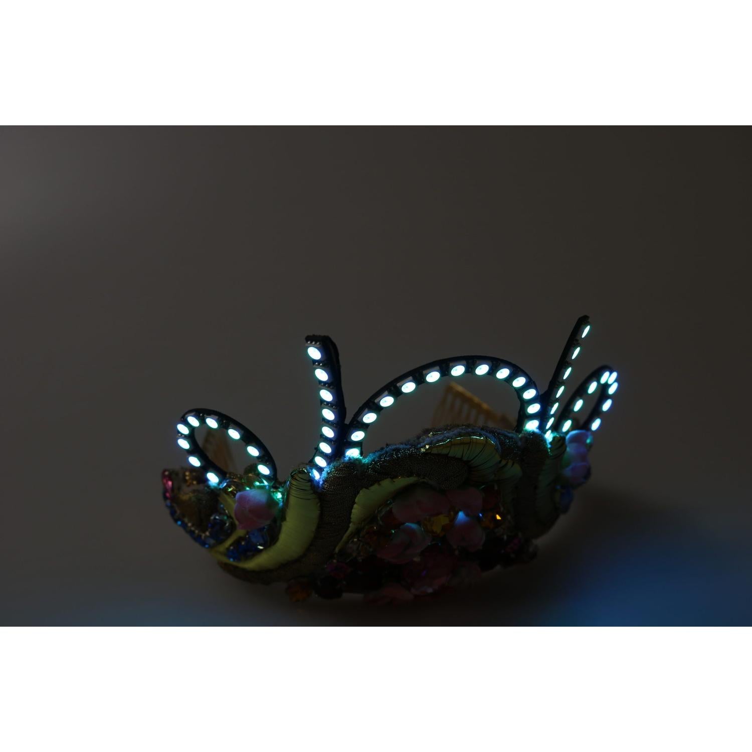 Dolce & Gabbana Gold Brass Floral Crystals LED Lights Crown Tiara Diadem