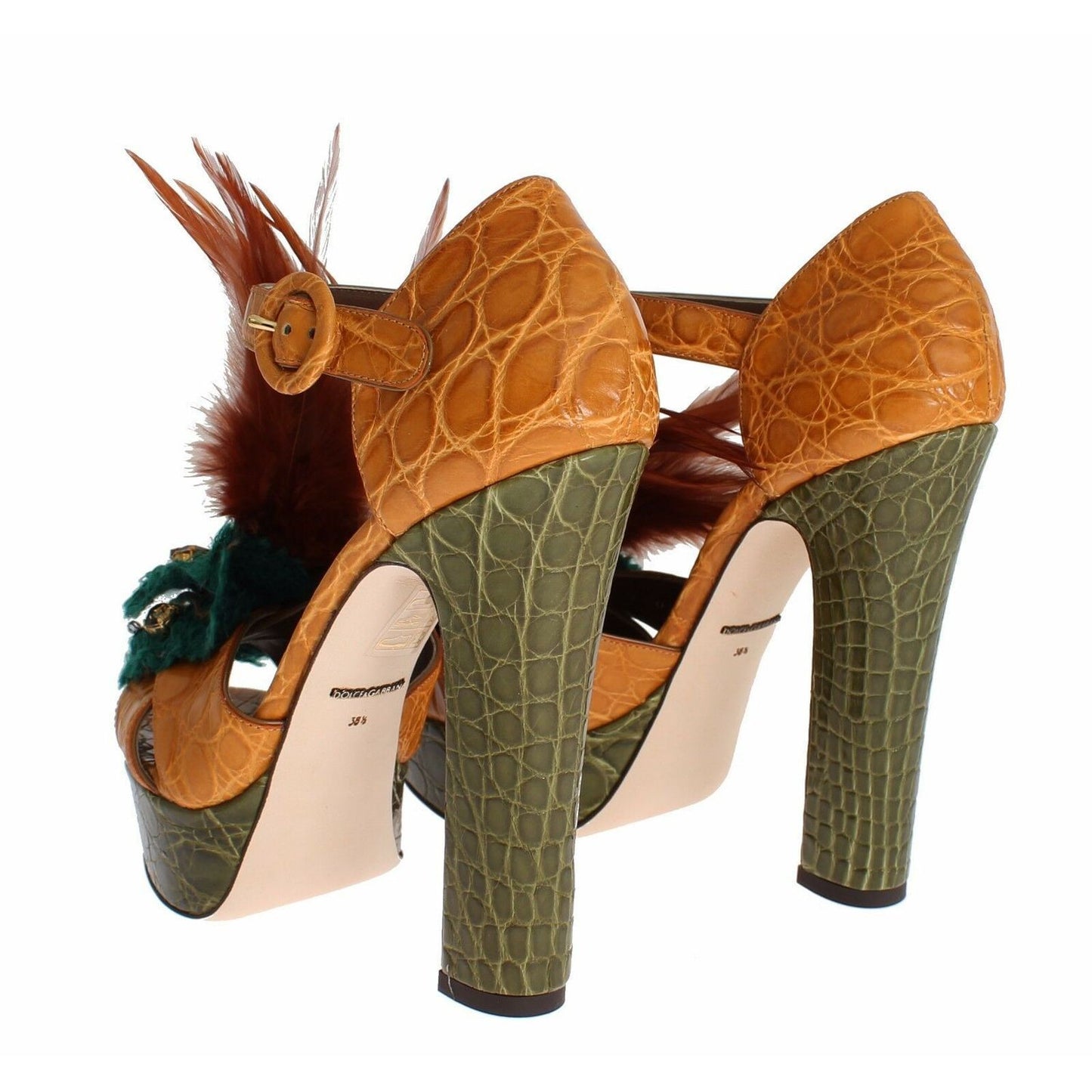 Dolce & Gabbana Orange Leather Crystal Platform Sandal Shoes