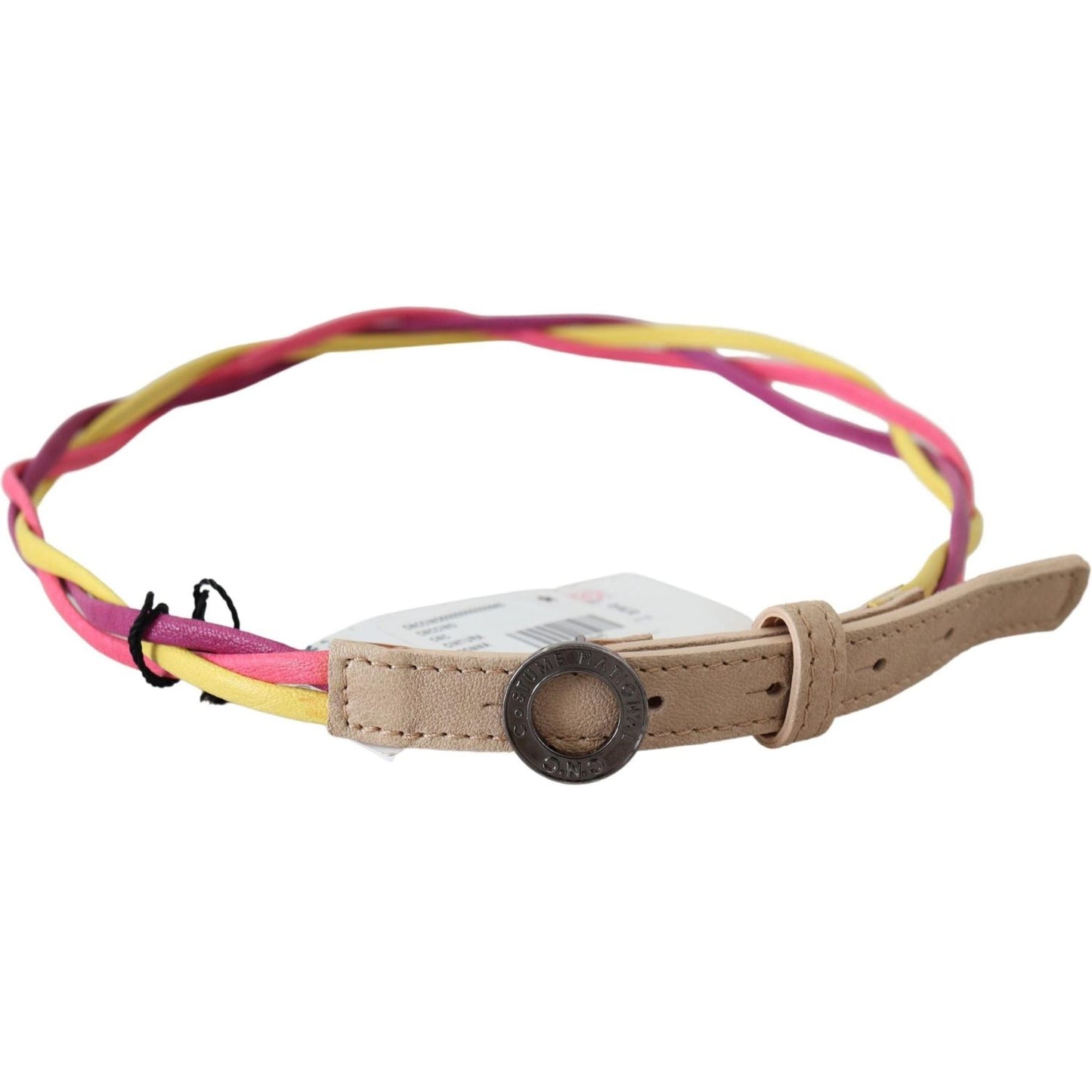 Costume National Multicolor Twisted Leather Circle Buckle Belt 1728,67345645728,85 cm / 34 Inches,Accessories,Belts - Accessories,Belts - Women - Accessories,Costume National,High-Waist Belts - Belts - Accessories,Material: Multicolor faux leather,Multico