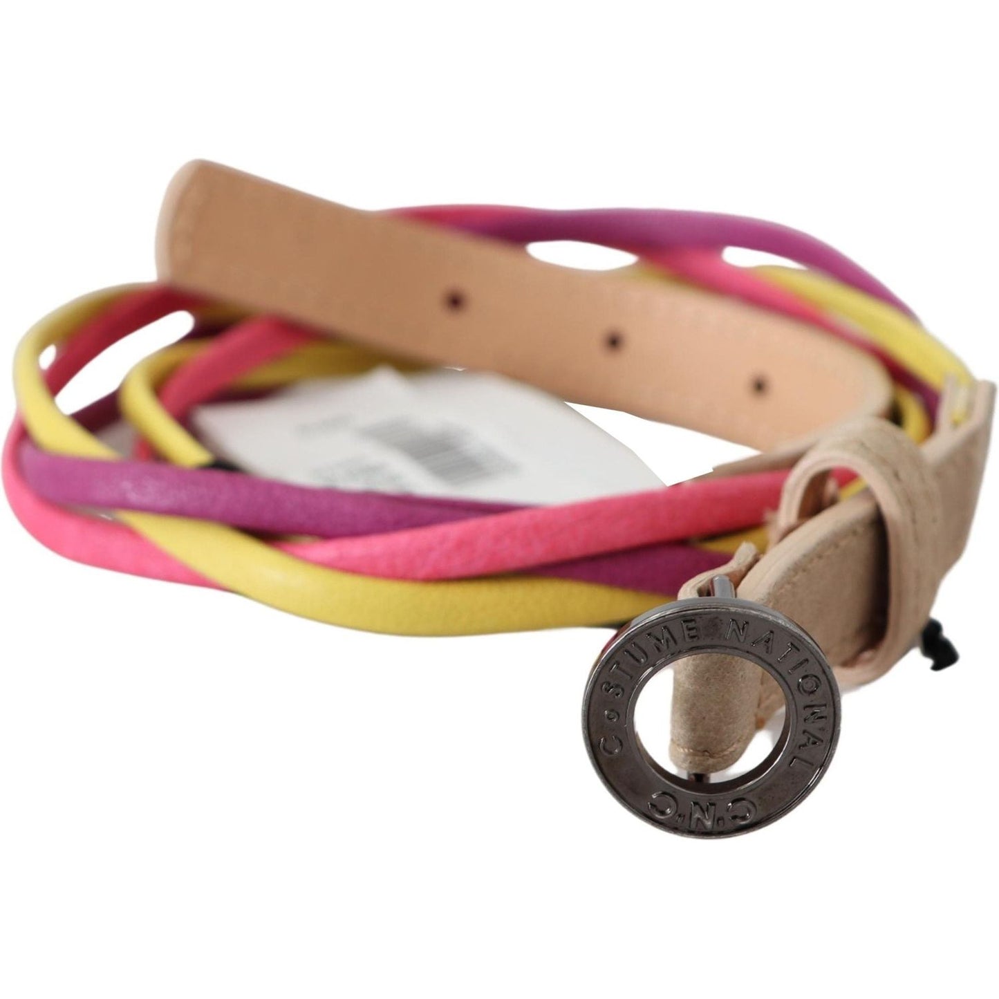 Costume National Multicolor Twisted Leather Circle Buckle Belt 1728,67345645728,85 cm / 34 Inches,Accessories,Belts - Accessories,Belts - Women - Accessories,Costume National,High-Waist Belts - Belts - Accessories,Material: Multicolor faux leather,Multico