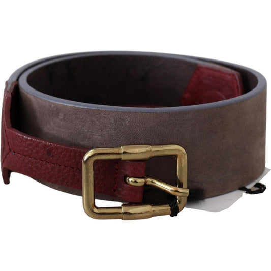 GF Ferre Brown Leather Wide Gold Chrome Logo Buckle Belt Belt