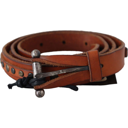Scervino Street Brown Genuine Leather Rustic Silver Buckle Belt Belt