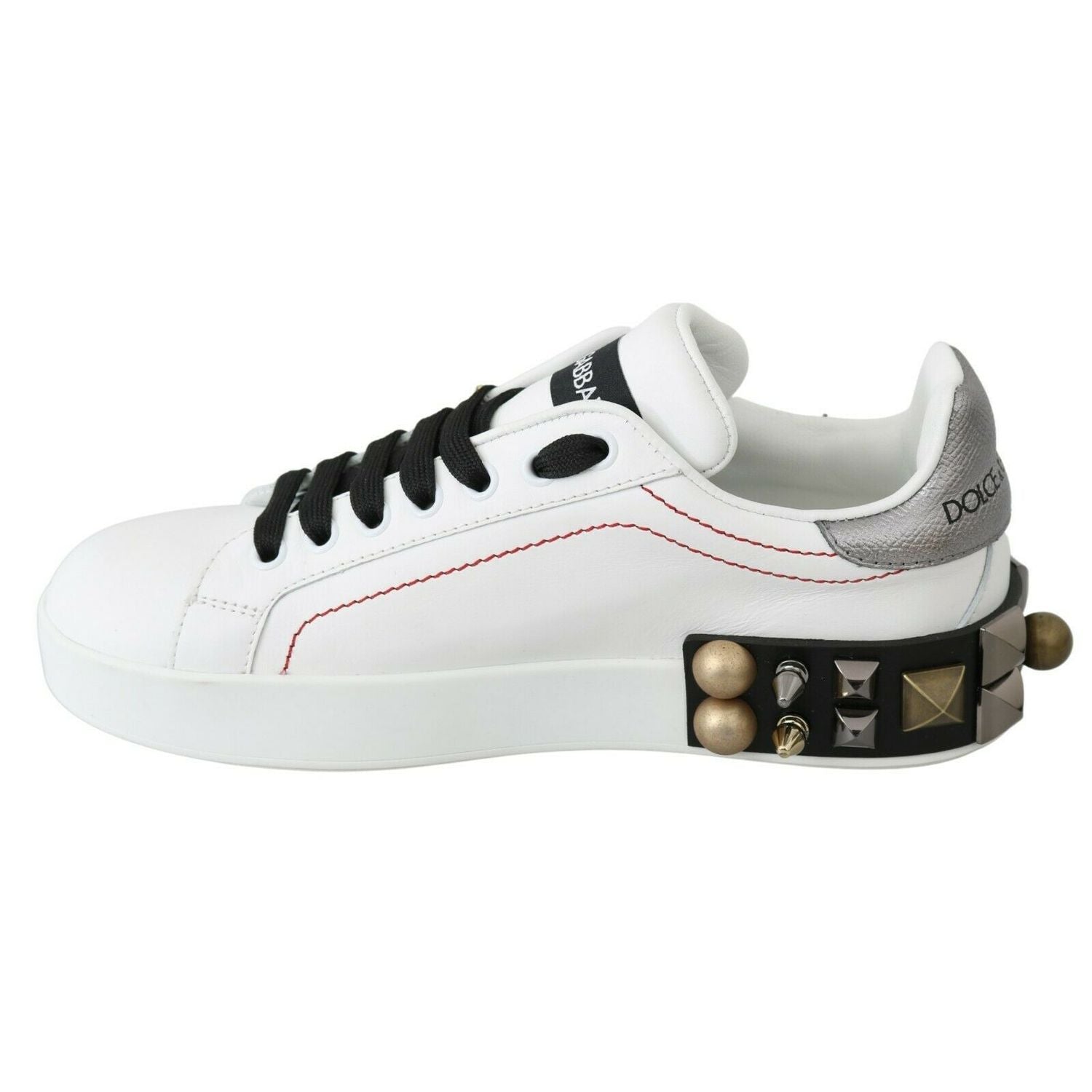 Dolce & Gabbana White Leather Crystal Roses Floral Sneakers Shoes