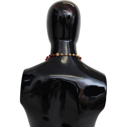 Dolce & Gabbana Gold Tone Brass Red Crystals Pendant Opera Chain Necklace Necklace