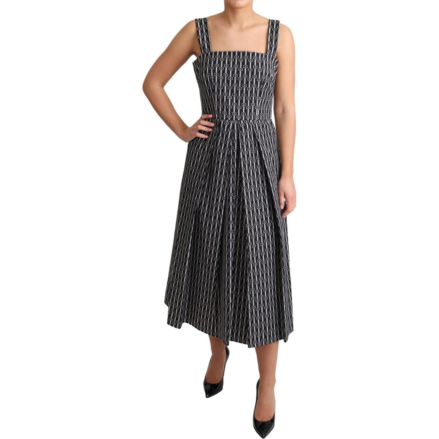 Dolce & Gabbana Black White Pattern Cotton A-Line Dress