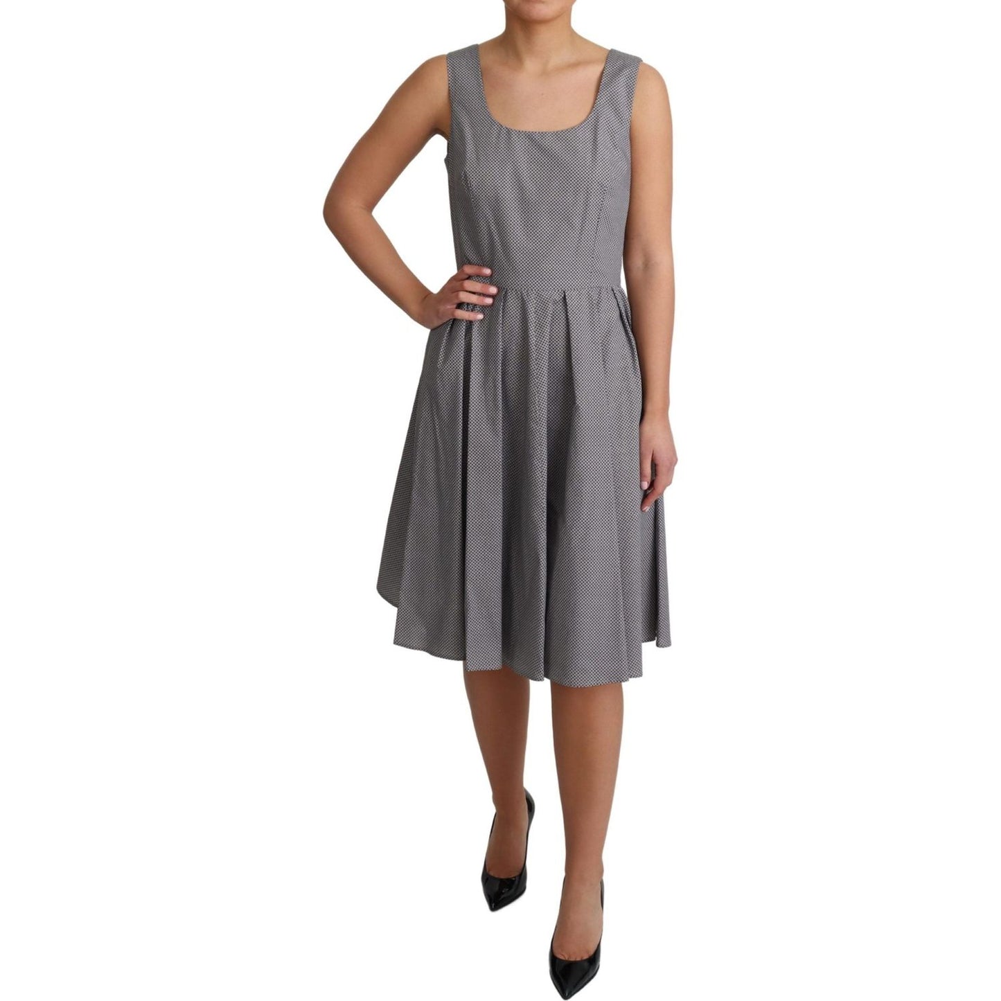 Dolce & Gabbana Blue Beige Geometric Cotton A-Line Dress