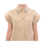 Andrea Incontri Sleeveless Beige Cotton Tank Top with Brooches Andrea Incontri Tan