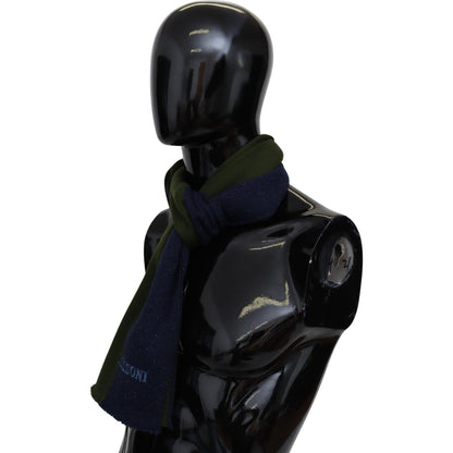 Missoni Green Striped Wool Unisex Neck Wrap Shawl Blue