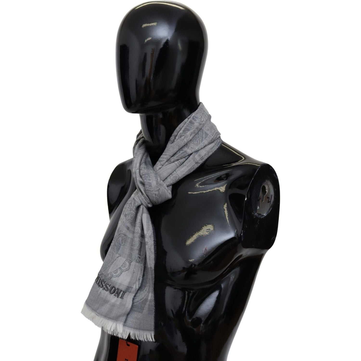 Missoni Gray Floral Wool Unisex Neck Wrap Fringes Scarf