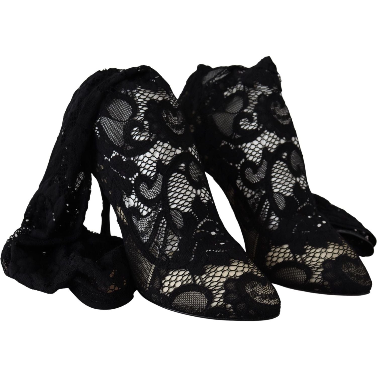 Dolce & Gabbana Black Taormina Lace Socks Boots Shoes Pumps