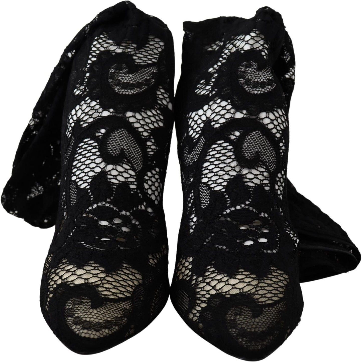 Dolce & Gabbana Black Taormina Lace Socks Boots Shoes Pumps