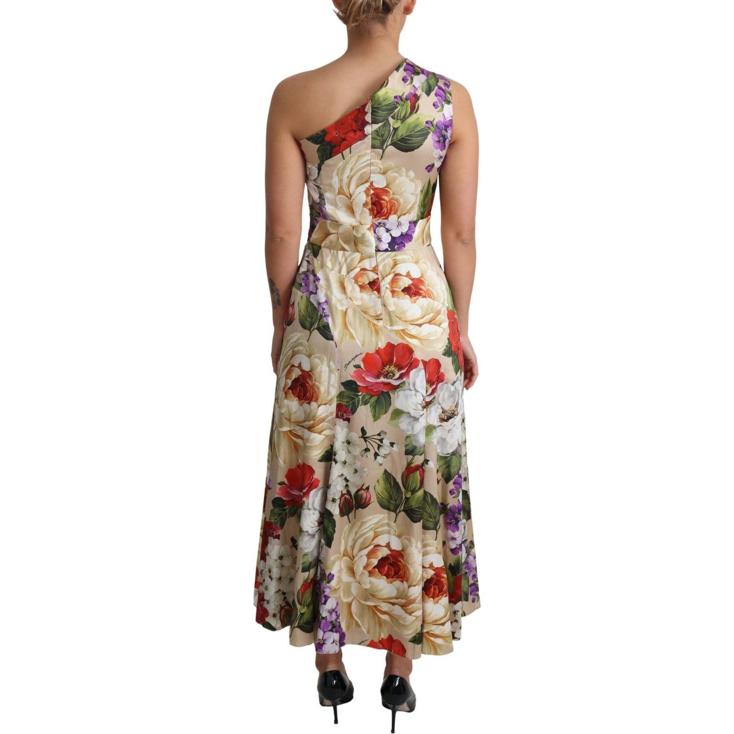 Dolce & Gabbana Print Silk Stretch One Shoulder Dress Floral WOMAN DRESSES