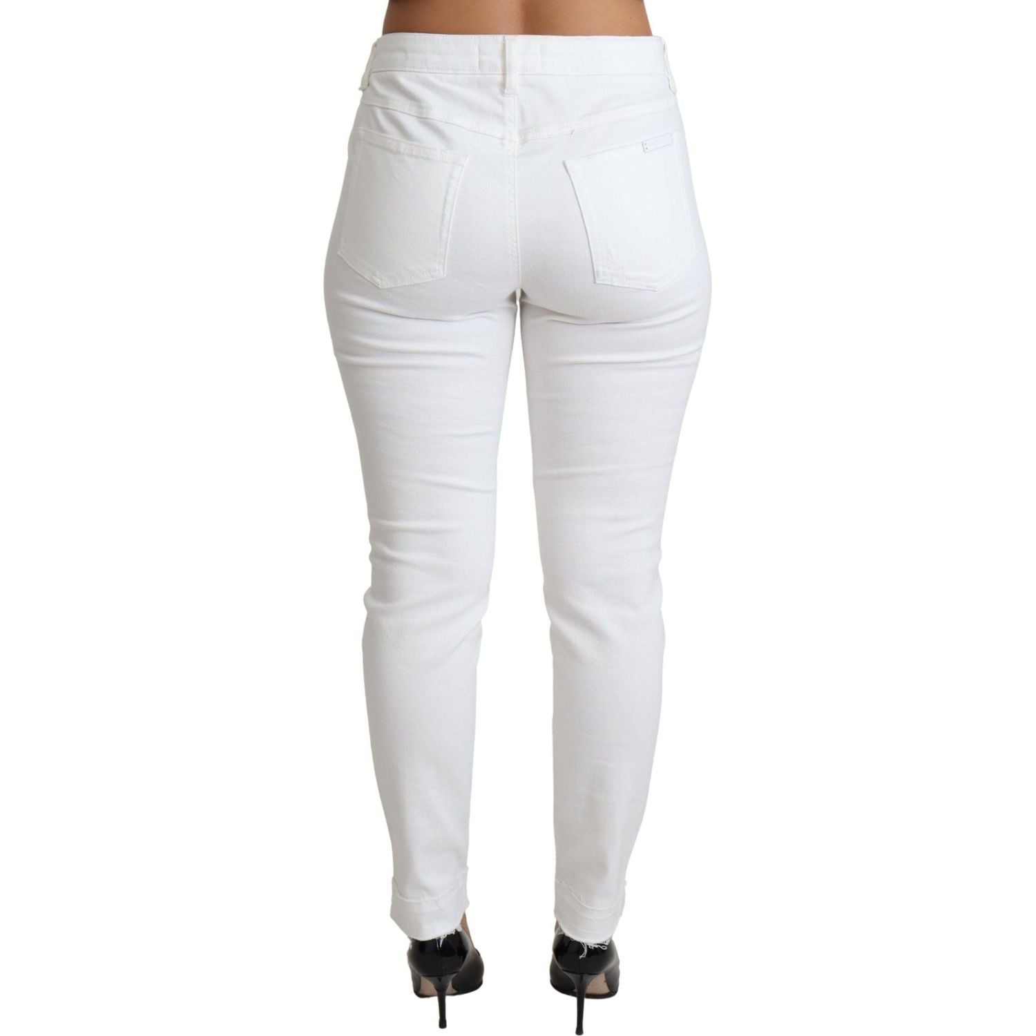 Dolce & Gabbana White Tattered Skinny Denim Cotton Stretch Jeans