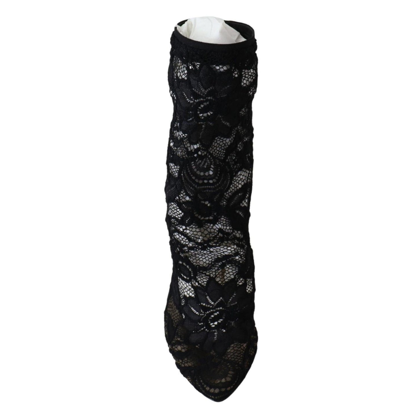 Dolce & Gabbana Black Lace Taormina High Heel Boots Shoes