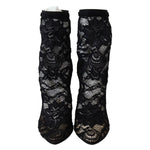 Dolce & Gabbana Black Lace Taormina High Heel Boots Shoes