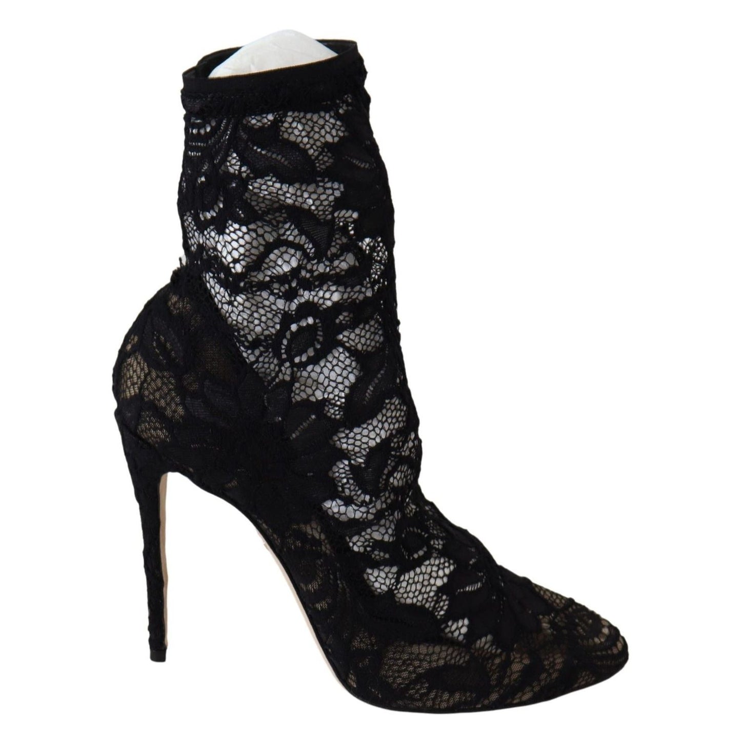 Dolce & Gabbana Black Lace Taormina High Heel Boots Shoes
