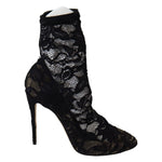 Dolce & Gabbana Black Lace Taormina High Heel Boots Shoes