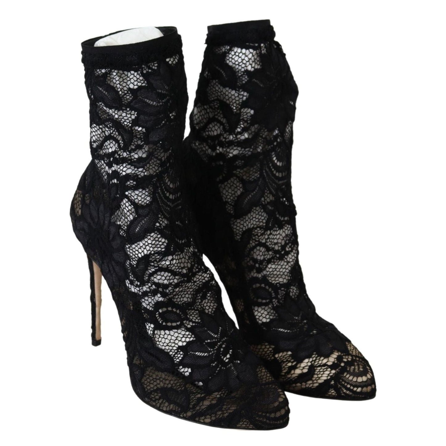 Dolce & Gabbana Black Lace Taormina High Heel Boots Shoes