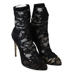 Dolce & Gabbana Black Lace Taormina High Heel Boots Shoes
