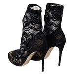 Dolce & Gabbana Black Lace Taormina High Heel Boots Shoes