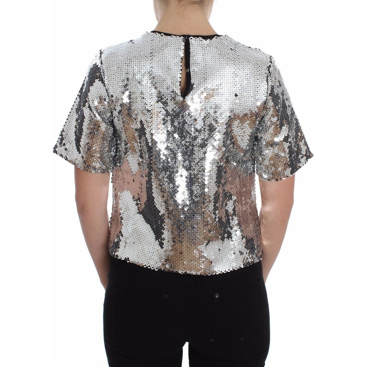 Dolce & Gabbana Silver Sequined Crewneck Blouse T-shirt Top