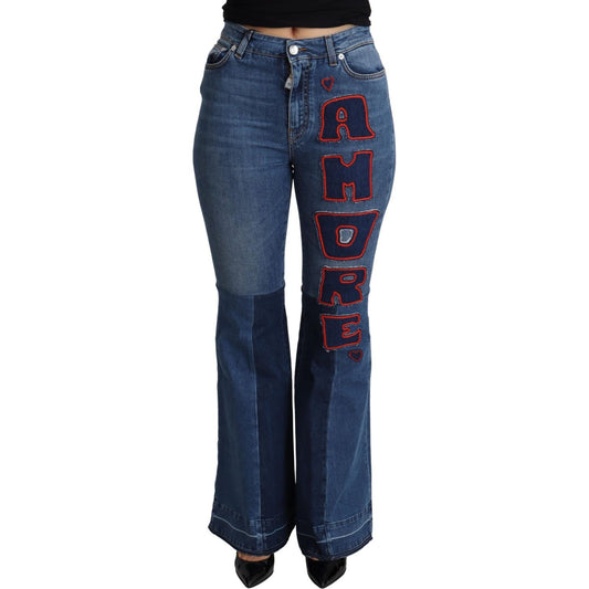 Dolce & Gabbana Blue Amore Patch Boot Cut Cotton Stretch Pant