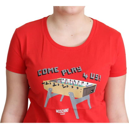 Moschino Red Cotton Come Play 4 Us Print Tops Blouse T-shirt