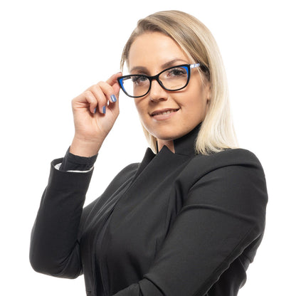 Woman wearing Emilio Pucci Black Plastic Glasses (Frames) with a confident expression, showcasing full-rim black plastic design.