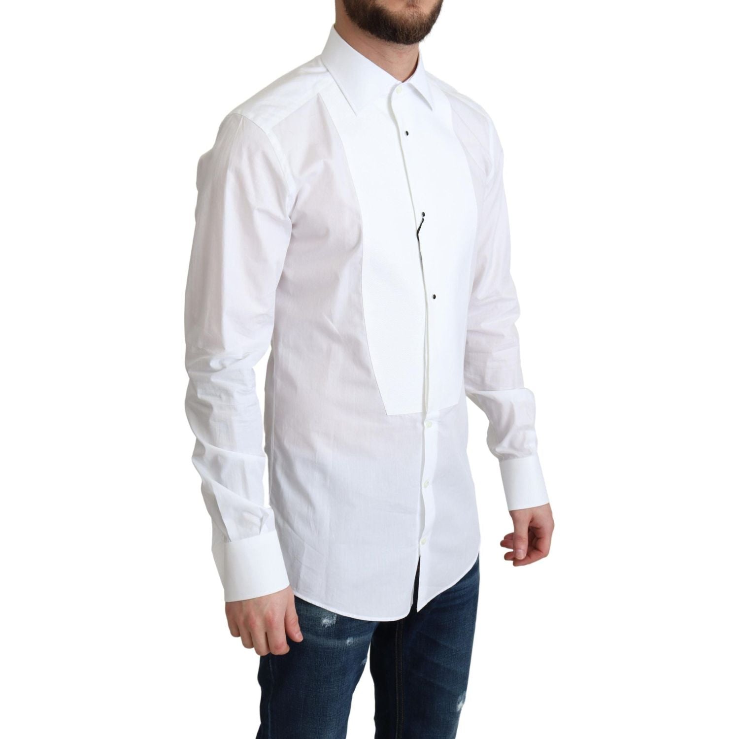 Dolce & Gabbana White Bib Cotton Poplin Men Formal Shirt