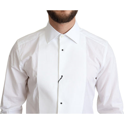 Dolce & Gabbana White Bib Cotton Poplin Men Formal Shirt