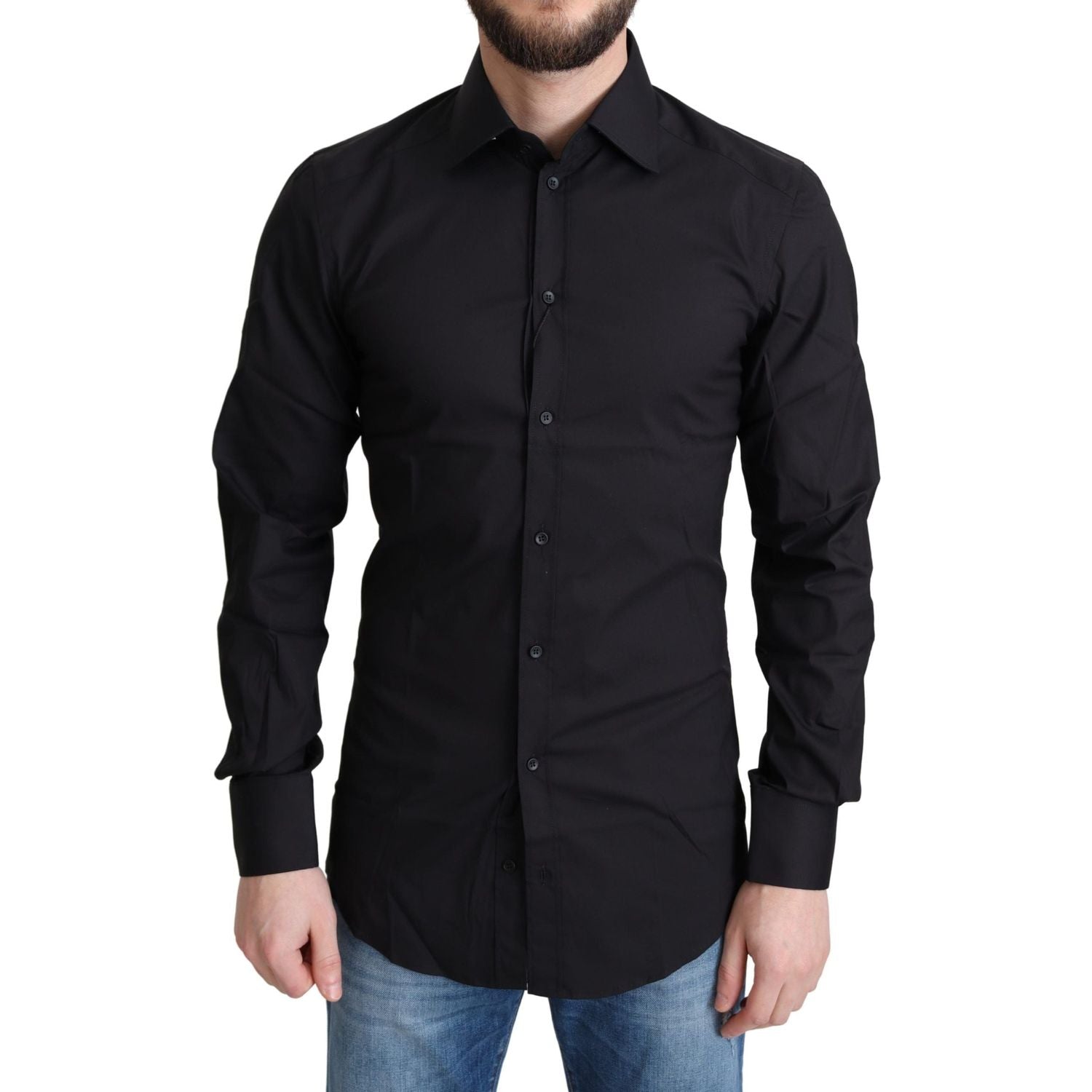 Dolce & Gabbana Black Cotton Blend Formal Dress Shirt