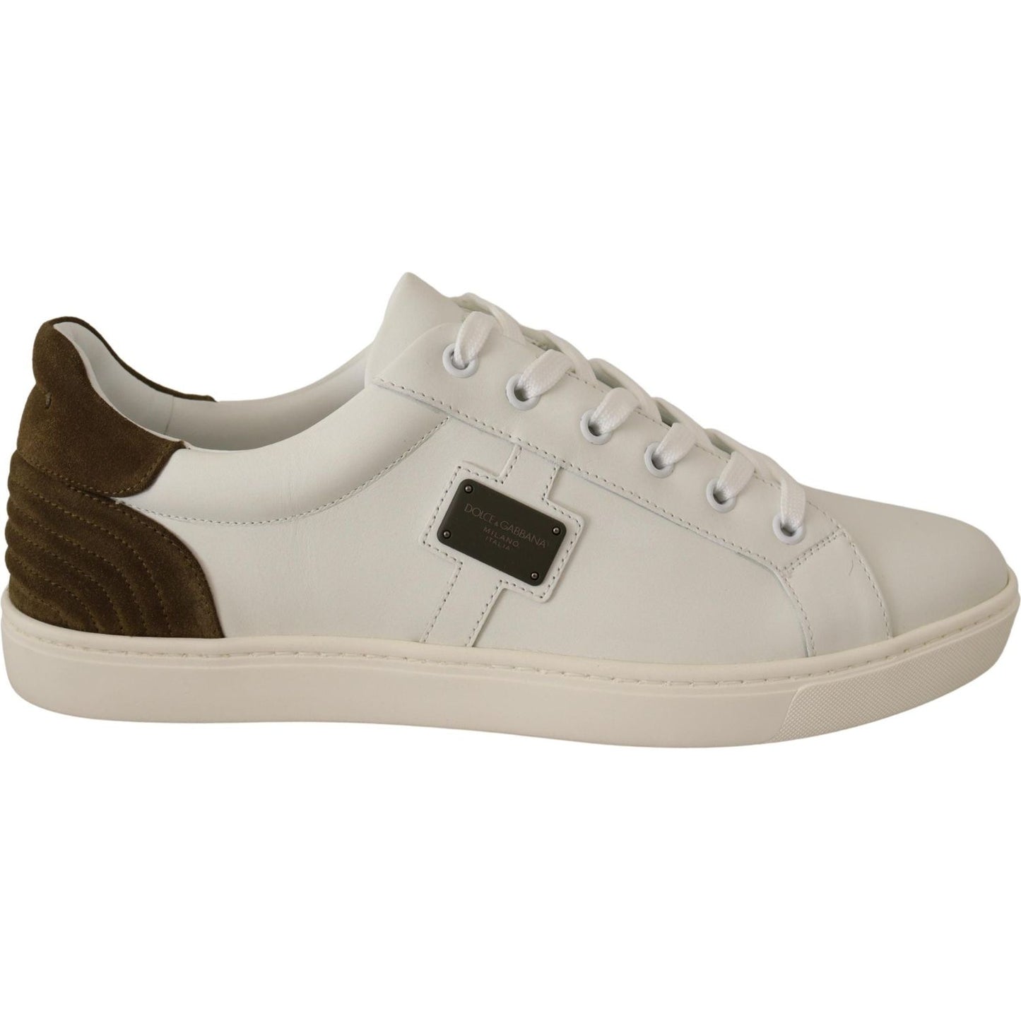 Dolce & Gabbana White Suede Leather Mens Low Tops Sneakers