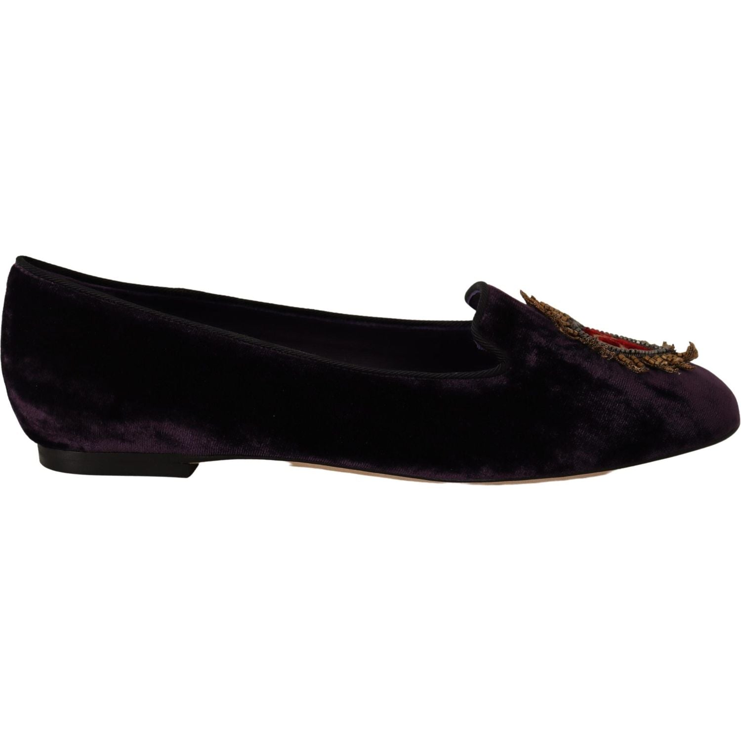 Dolce & Gabbana Purple Velvet DG Heart Loafers Flats Shoes