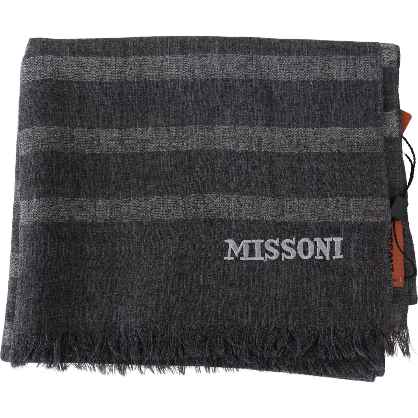 Missoni Gray Striped Wool Unisex Neck Wrap Fringes Scarf