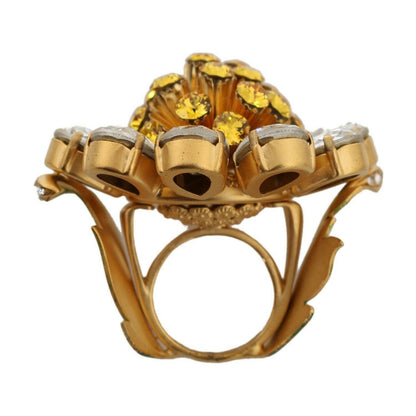 Dolce & Gabbana Gold Brass Yellow Crystal Flower Ring
