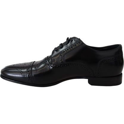 Dolce & Gabbana Black Leather Men Derby Formal Loafers Shoes