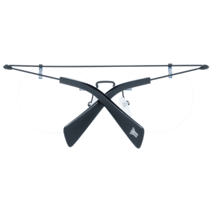 Yohji Yamamoto Black Metal Glasses (Frames) with round lenses and blue-filter feature, includes branded soft case, for men.