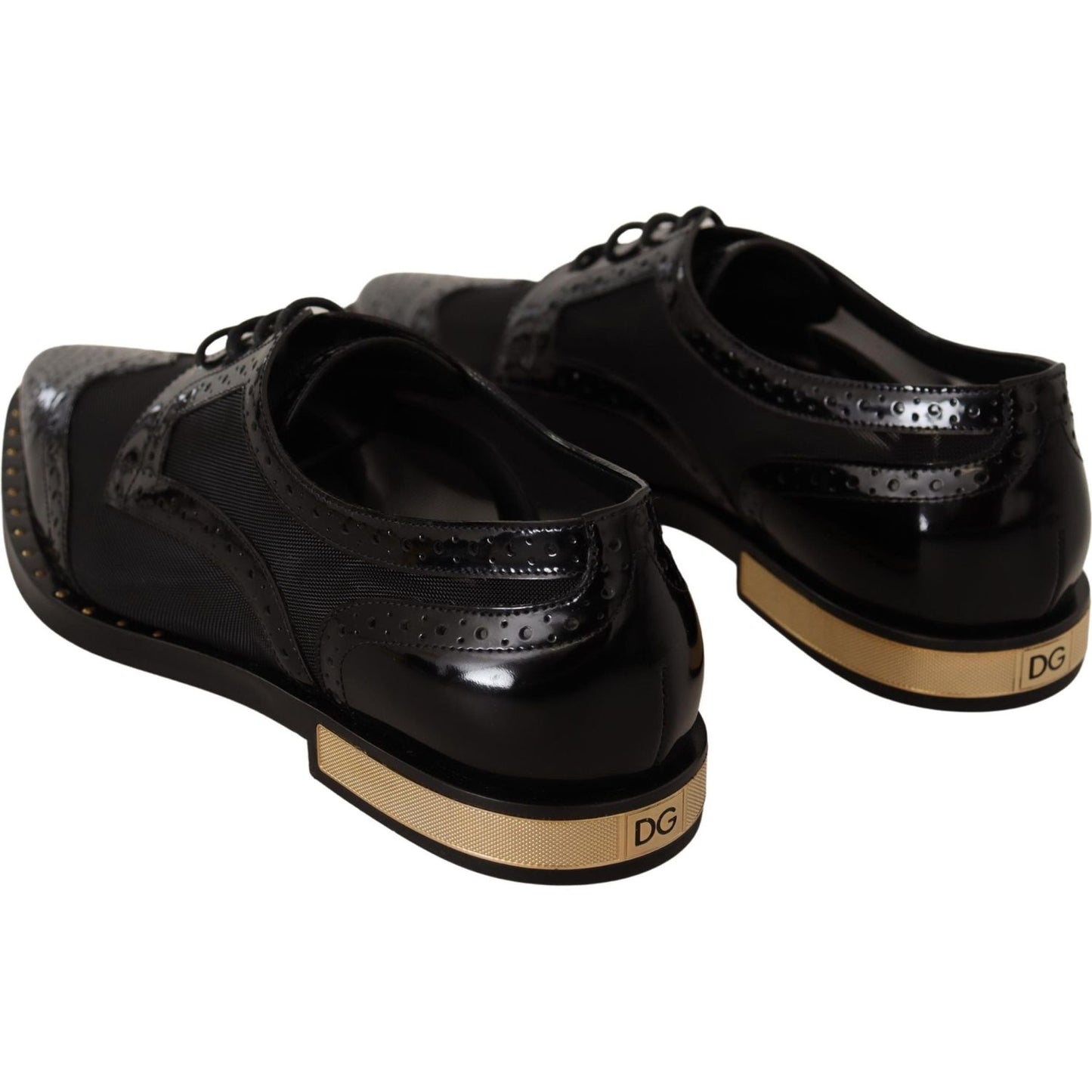 Dolce & Gabbana Black Leather Broques Sheer Wingtip Shoes