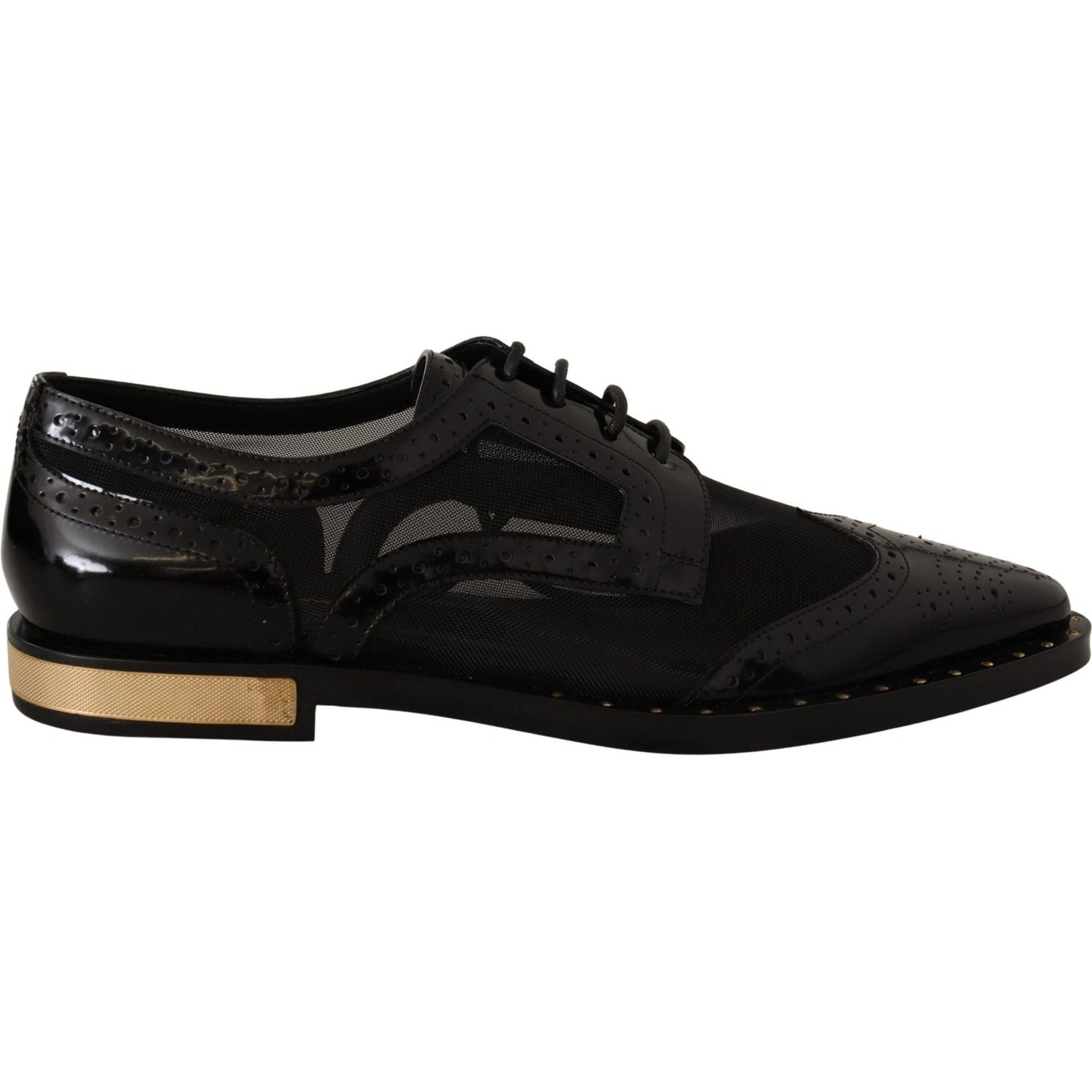 Dolce & Gabbana Black Leather Broques Sheer Wingtip Shoes